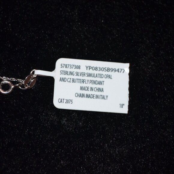 BRILLIANCE Fine Jewelry Sterling Silver Simulated Opal Butterfly Necklace Chain - Picture 3 of 3